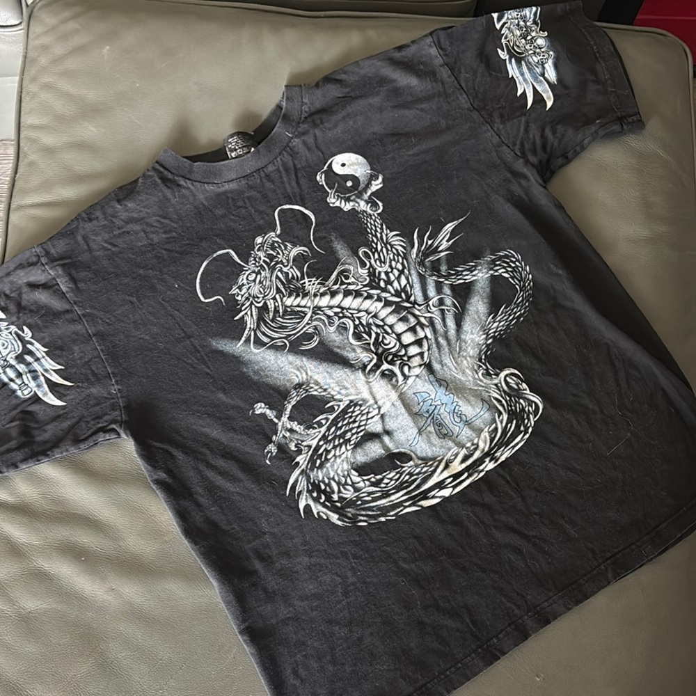 Black Short Sleeve Tee with Artistic Fantasy Design